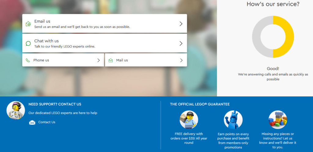 Lego Customer Service Goals Screenshot